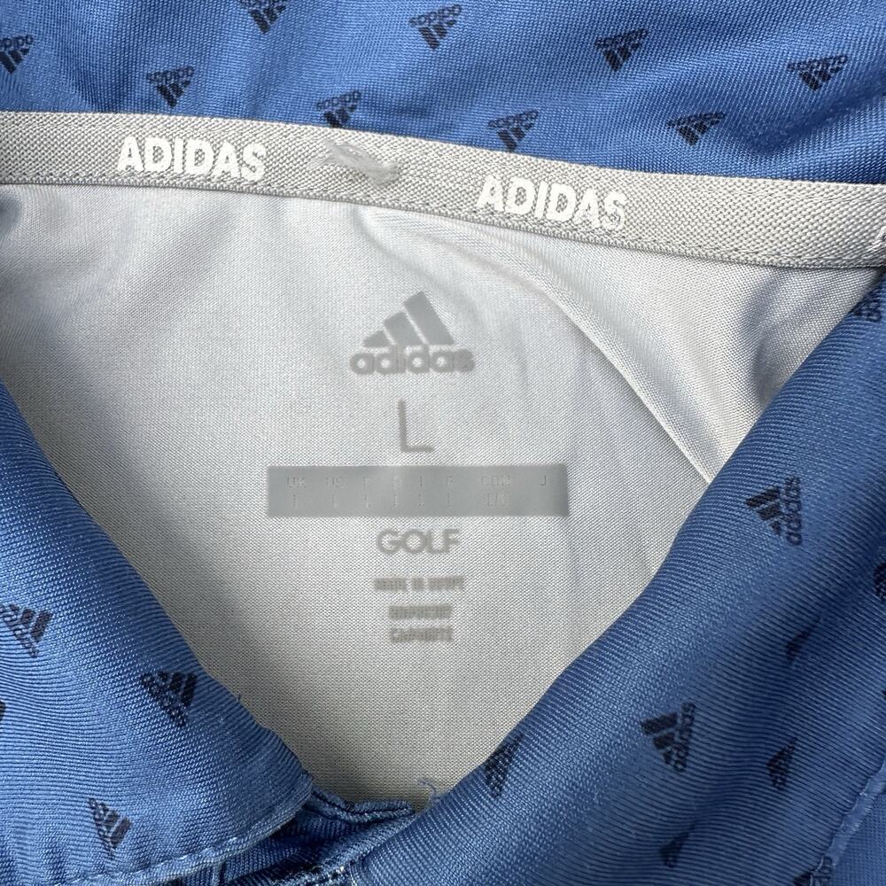 Adidas Polo Mens Large Blue Golf Shirt Collared Activewear Badge of Sport Logo - Picture 8 of 12